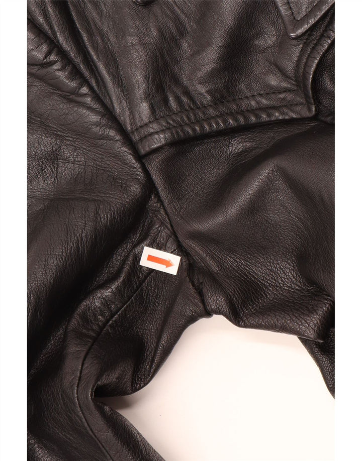 Damski płaszcz skórzany VINTAGE UK 12, średnia czarna skóra