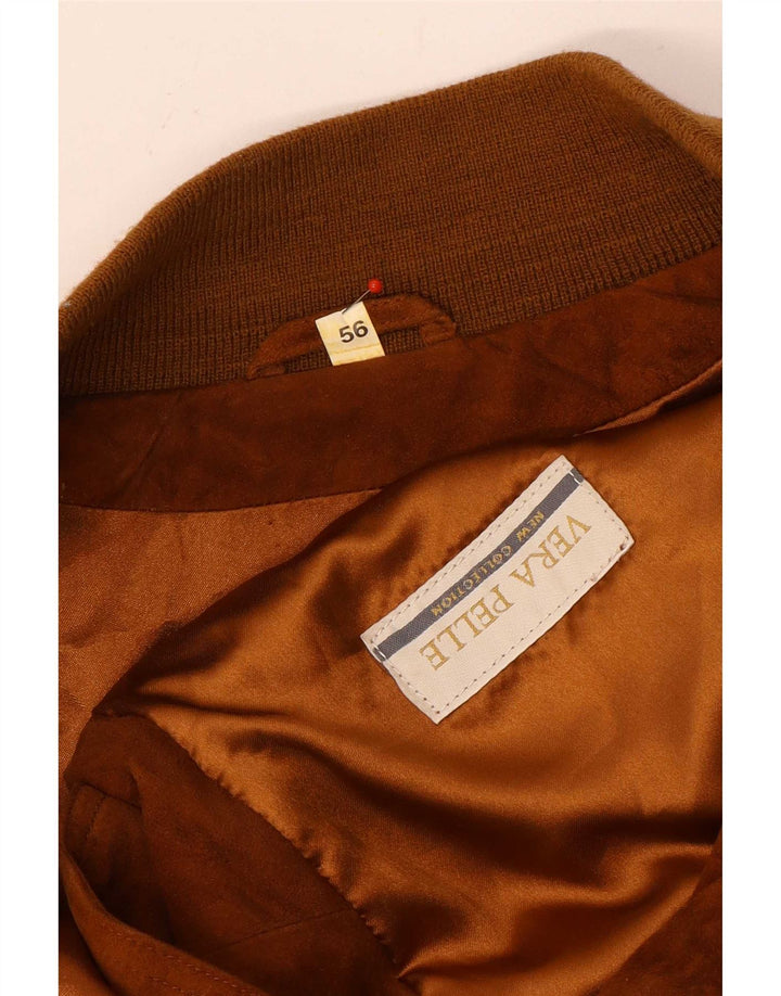 Vintage męska zamszowa kurtka bomber IT 56 3XL brązowa skóra