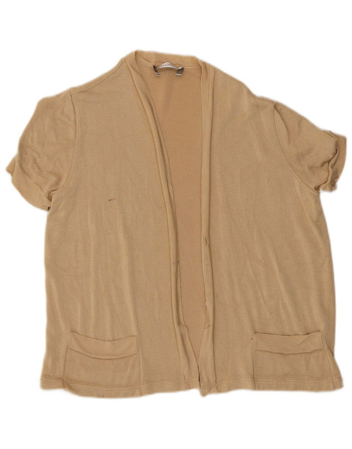 Damski sweter rozpinany Max Mara z krótkim rękawem i otwartym kardiganem UK 14 średni beż