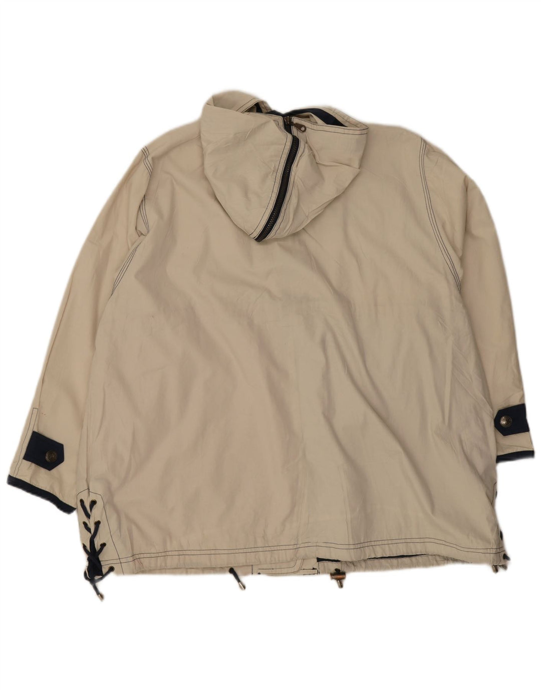 Vintage damska kurtka przeciwdeszczowa z kapturem, oversize UK 8, mała, złamana biel, poliester