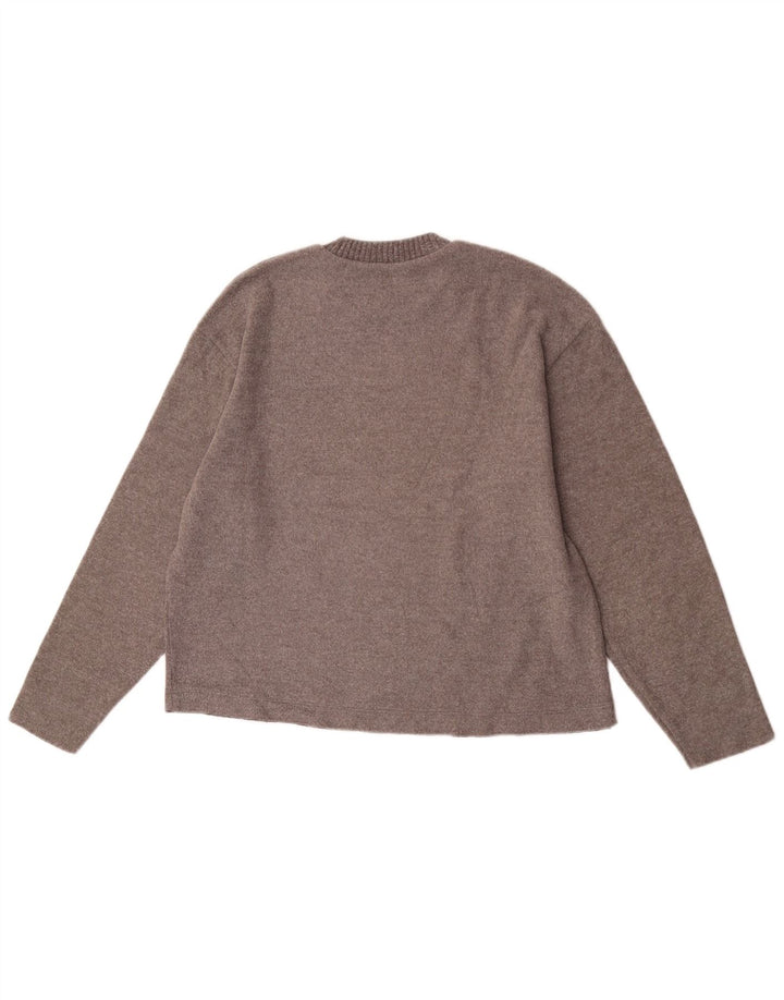 Damski sweter oversize Zara z okrągłym dekoltem, UK 10, mały, brązowy poliester