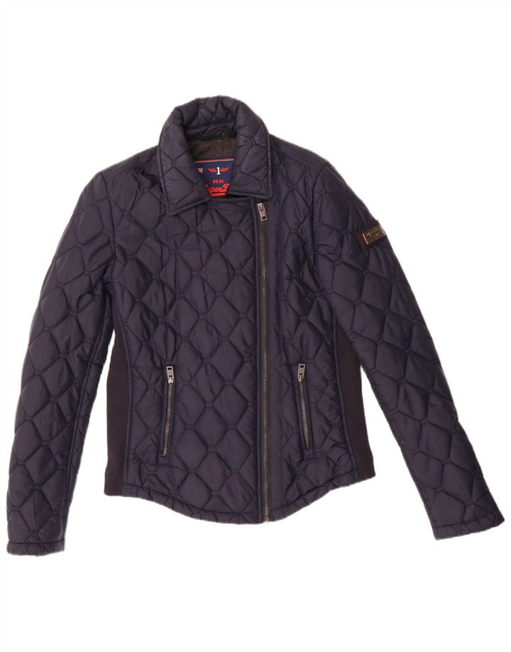 Damska wyściełana pikowana kurtka Superdry UK 10, mała, granatowa, nylonowa