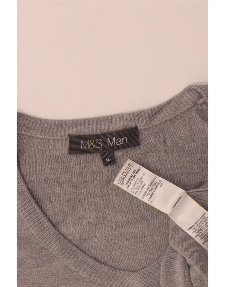 Marks & Spencer Męski sweter z dekoltem w kształcie litery V, średnioszary, akrylowy