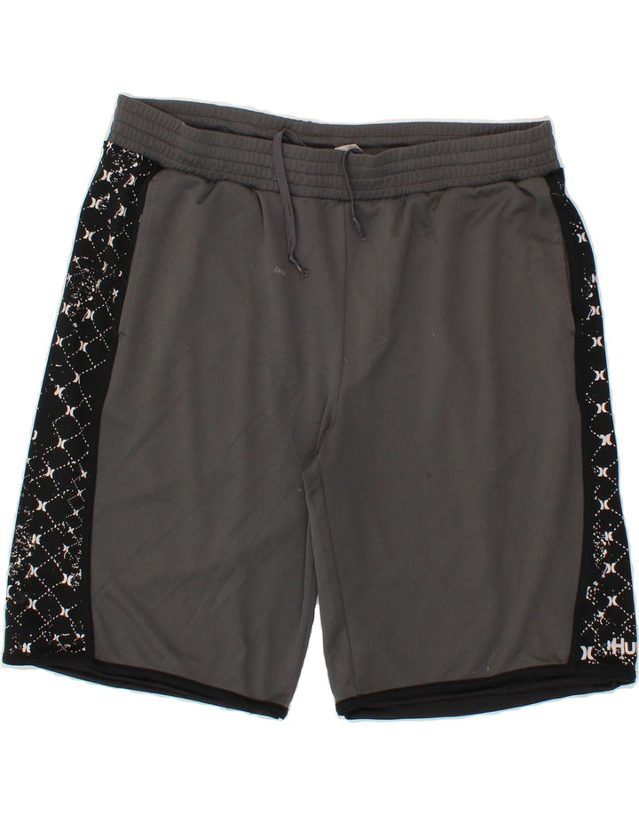 HURLEY Mens Graphic Sport Shorts Large  Grey Colourblock Polyester Vintage Hurley and Second-Hand Hurley from Messina Hembry 