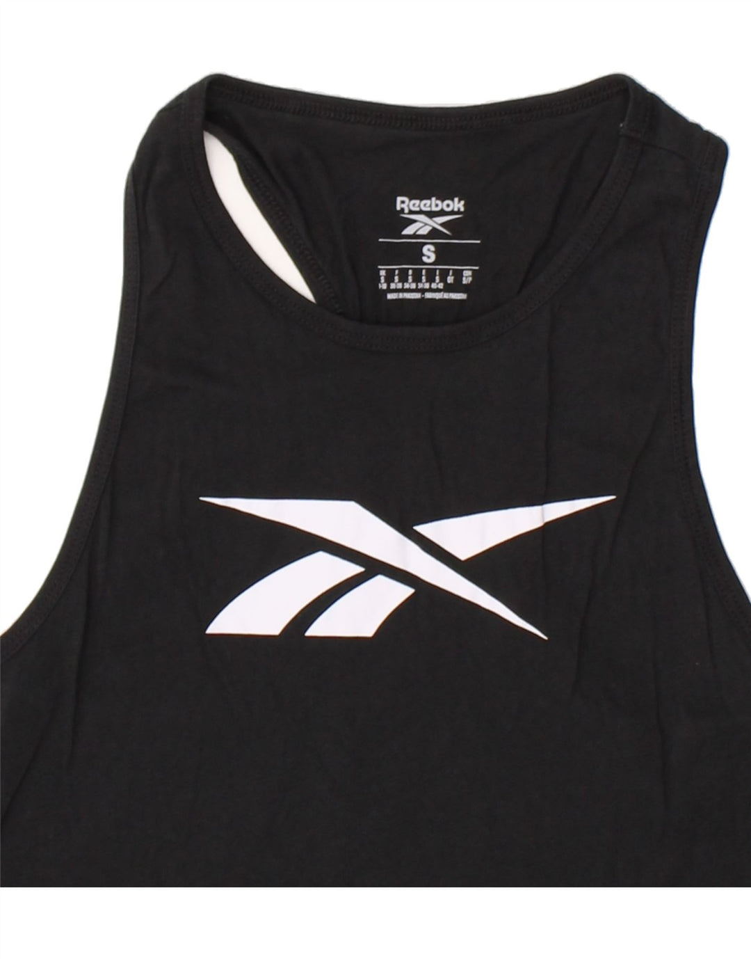 REEBOK Womens Graphic Vest Top UK 8/10 Small Black Cotton Vintage Reebok and Second-Hand Reebok from Messina Hembry 