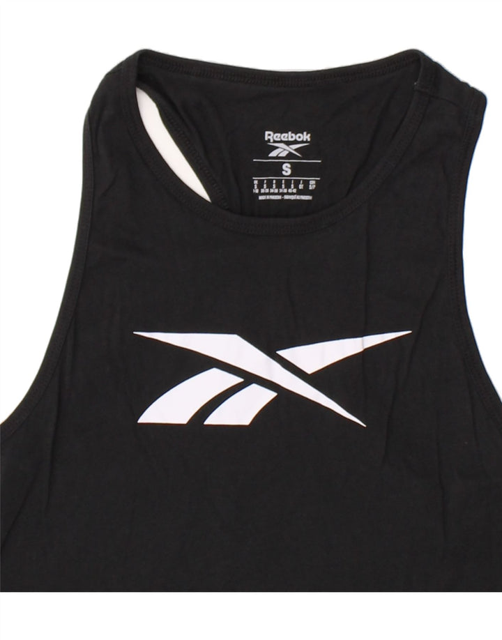 REEBOK Womens Graphic Vest Top UK 8/10 Small Black Cotton Vintage Reebok and Second-Hand Reebok from Messina Hembry 