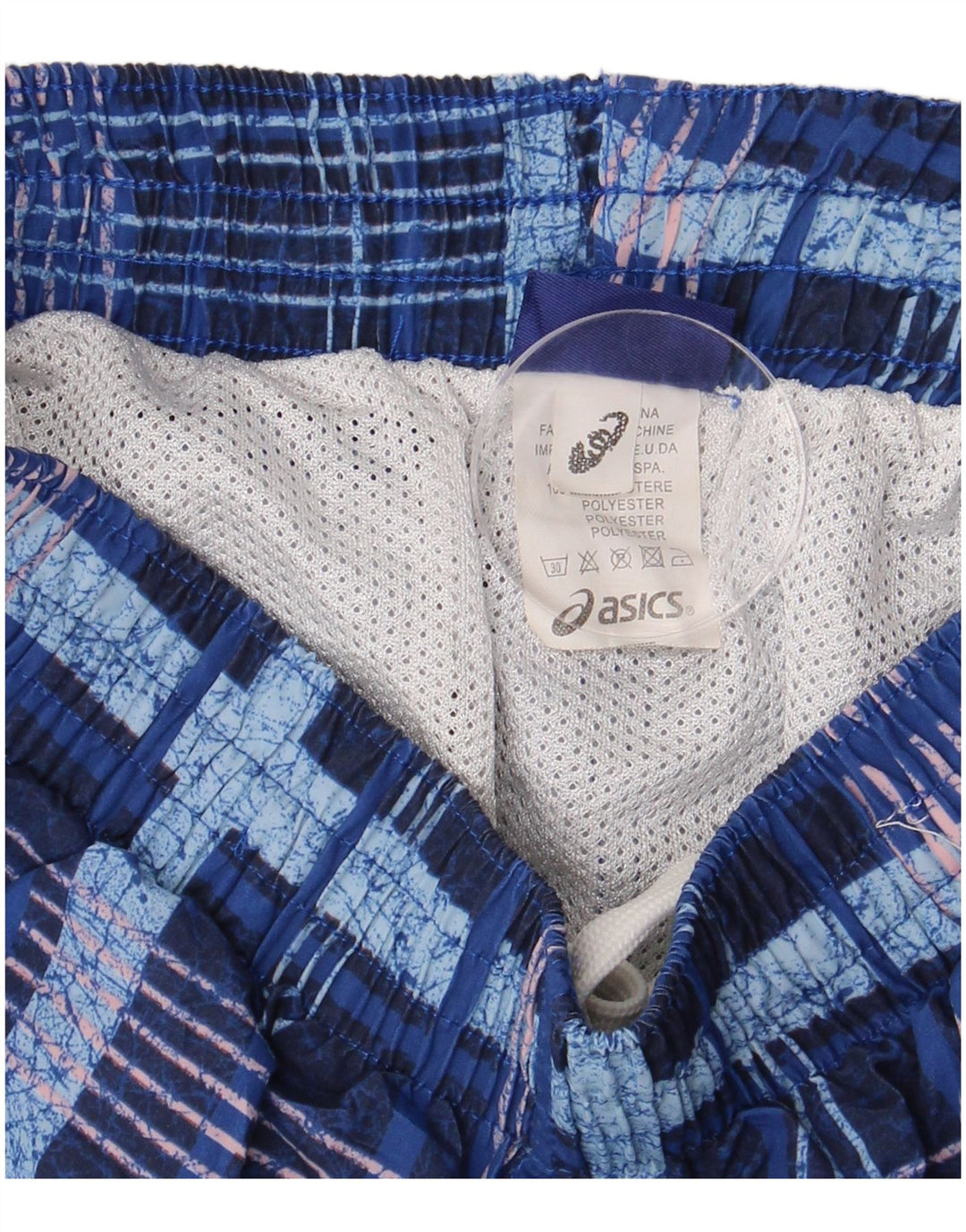 Męskie spodenki kąpielowe ASICS, małe, niebieskie, poliestrowe w kratkę