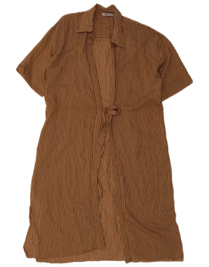 Damska sukienka oversize Zara UK 10 w małe brązowe prążki