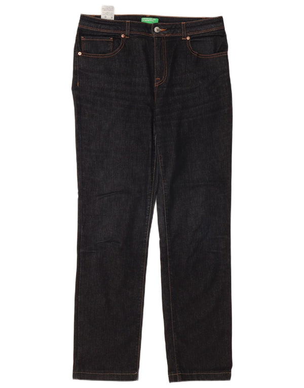 BENETTON Damskie proste dżinsy W31 L30 Granatowe, bawełniane