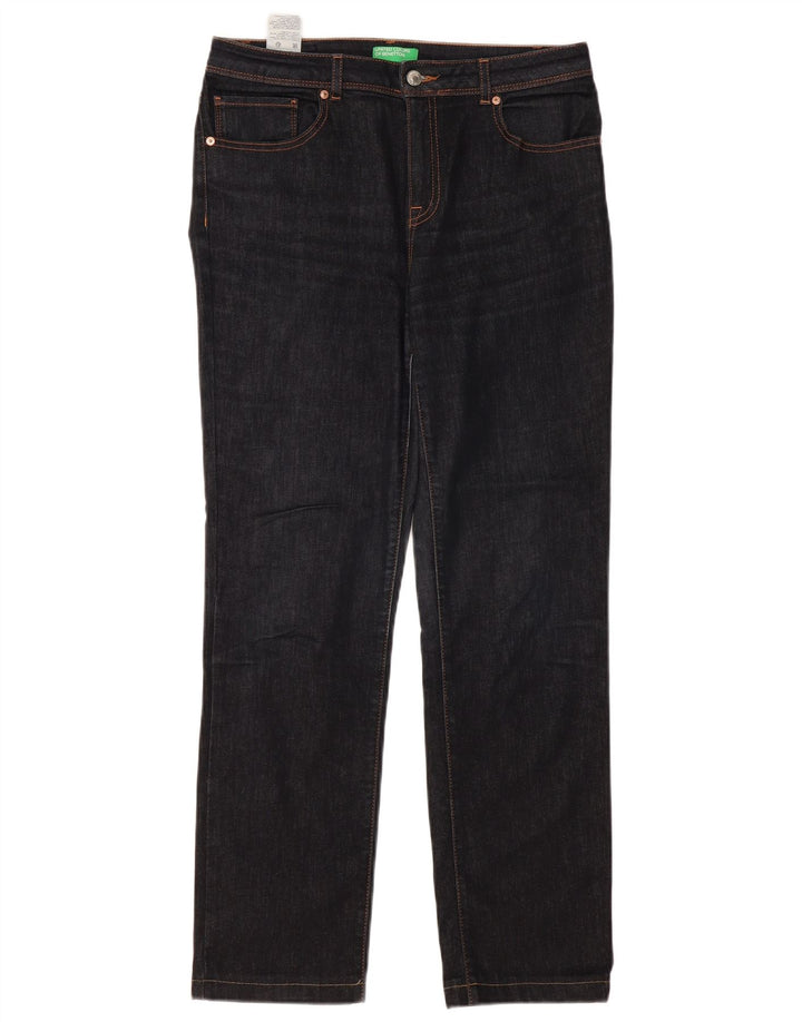 BENETTON Damskie proste dżinsy W31 L30 Granatowe, bawełniane