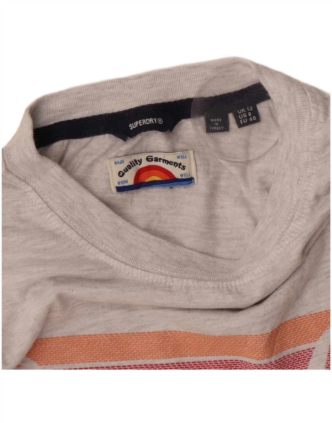 Damski T-shirt Superdry Crop Graphic Top UK 12 w średnie szare paski