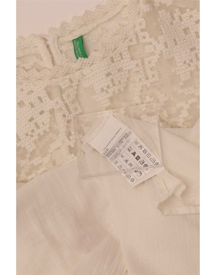 Damska bluzka z długim rękawem Benetton Top UK 10 Small White Cotton