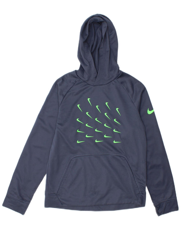 Chłopięcy sweter z kapturem Nike Therma-Fit Graphic 12-13 lat, duży, granatowy