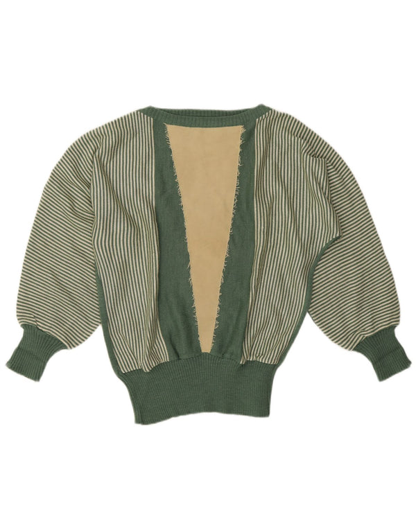 Vintage damski sweter z dekoltem w łódkę UK 16, duże zielone paski