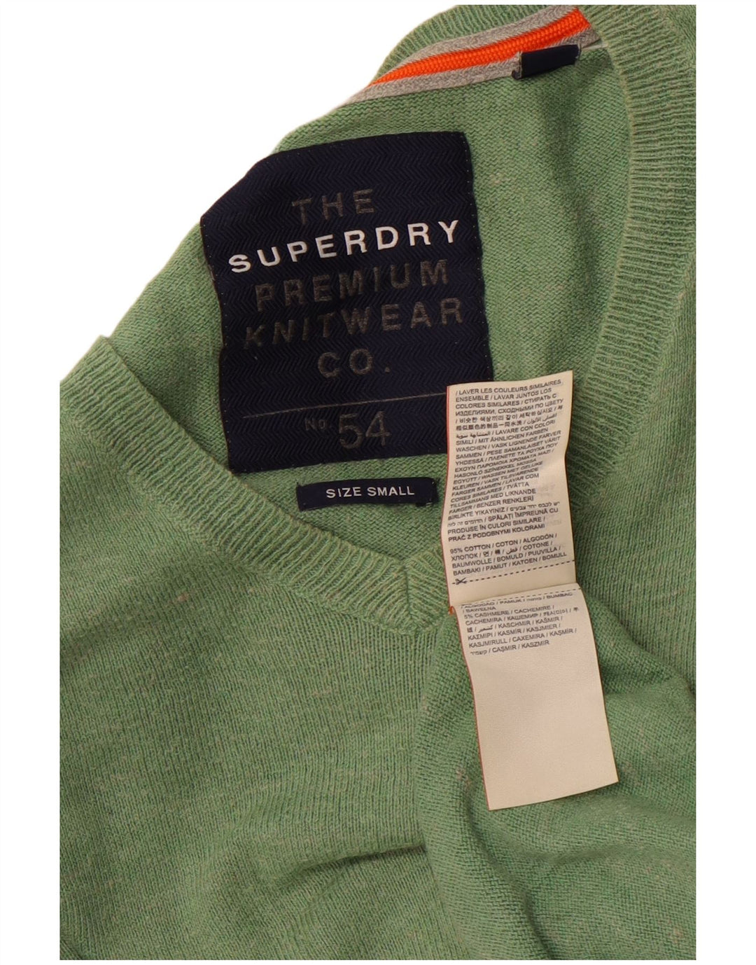 Męski sweter Superdry z dekoltem w kształcie litery V, mały, zielony, bawełniany