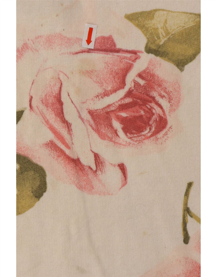 Top damski VINTAGE z długim rękawem UK 16, duży, złamanej bieli, bawełniany w kwiaty