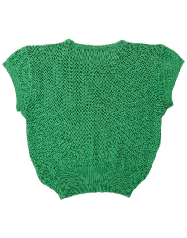 Sweter damski w stylu vintage, prześwitujący, z dekoltem w łódkę, UK 14, średni zielony