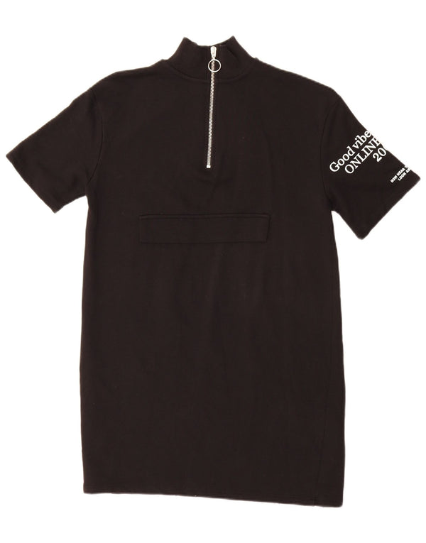 Damska bluza z grafiką Zara, sweterkowa sukienka UK 10, mała, czarna, bawełniana