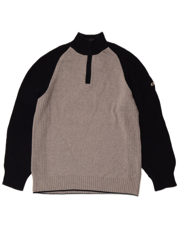 Nautica Mens Zip Neck Jumper Sweater Large Grey Colourblock Cotton