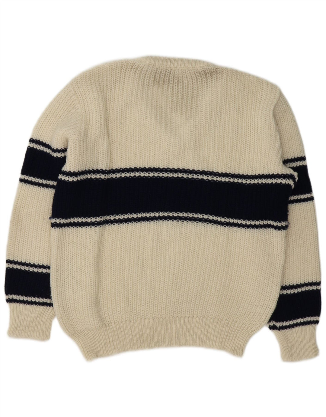Męski sweter w stylu vintage z dekoltem w szpic, duży, biały, z blokami kolorów