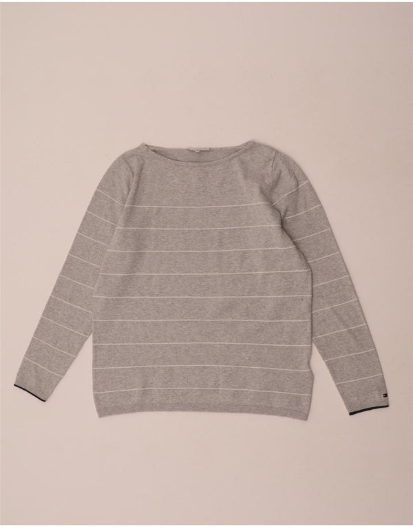 Damski sweter Tommy Hilfiger z dekoltem w łódkę UK 12 w średnie szare paski