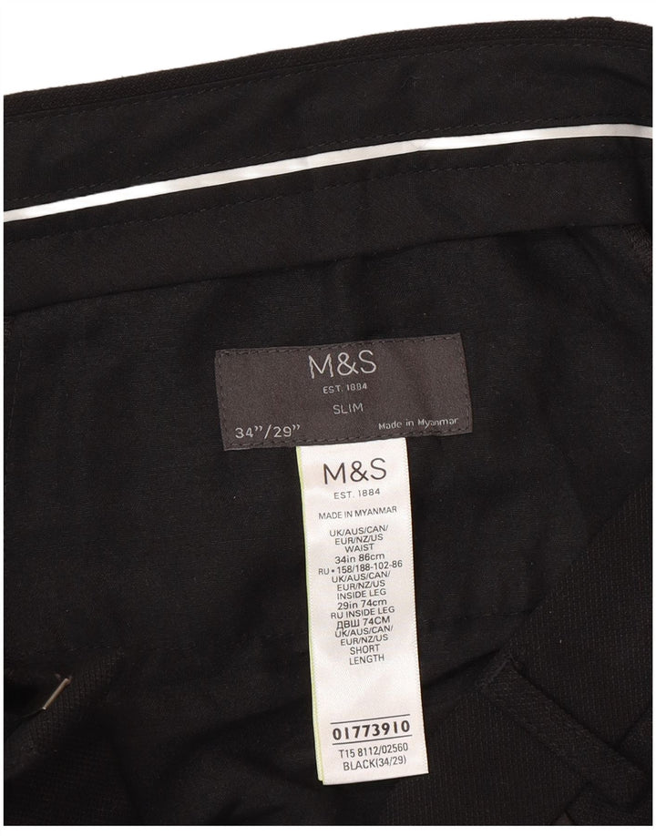 Męskie spodnie garniturowe Marks & Spencer W34 L29, czarny poliester