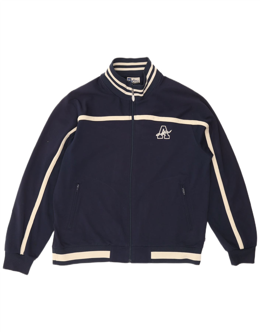 Męska kurtka dresowa ASICS XL, granatowa, poliester z blokami kolorów