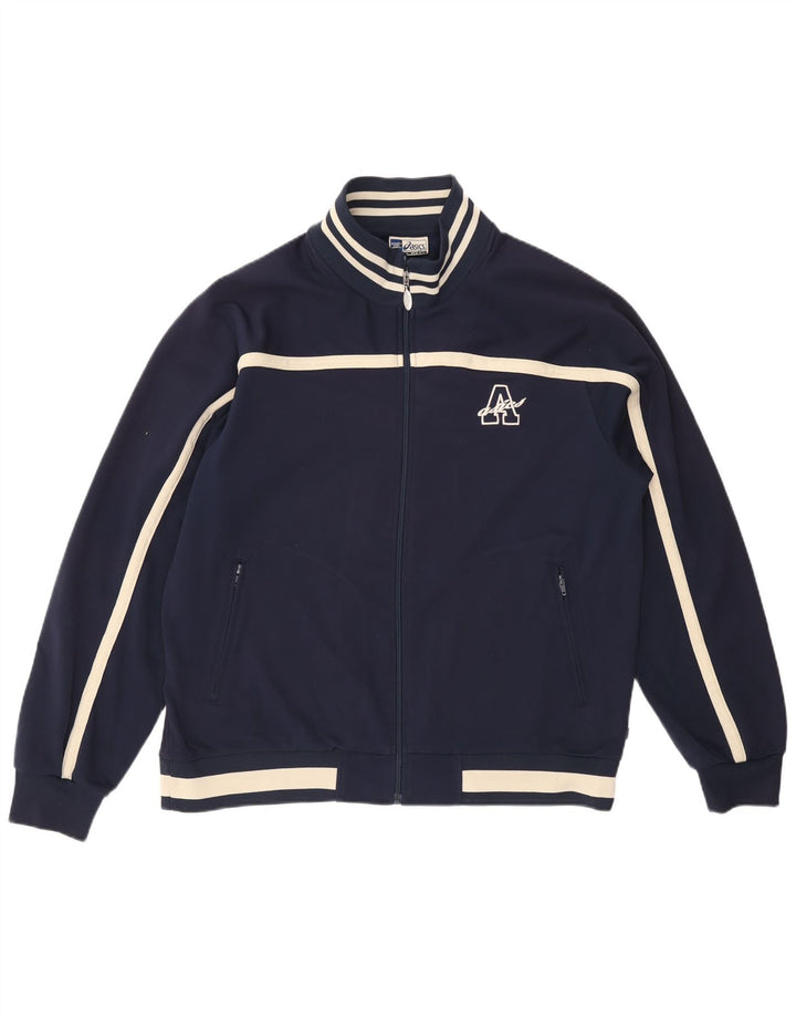 Męska kurtka dresowa ASICS XL, granatowa, poliester z blokami kolorów