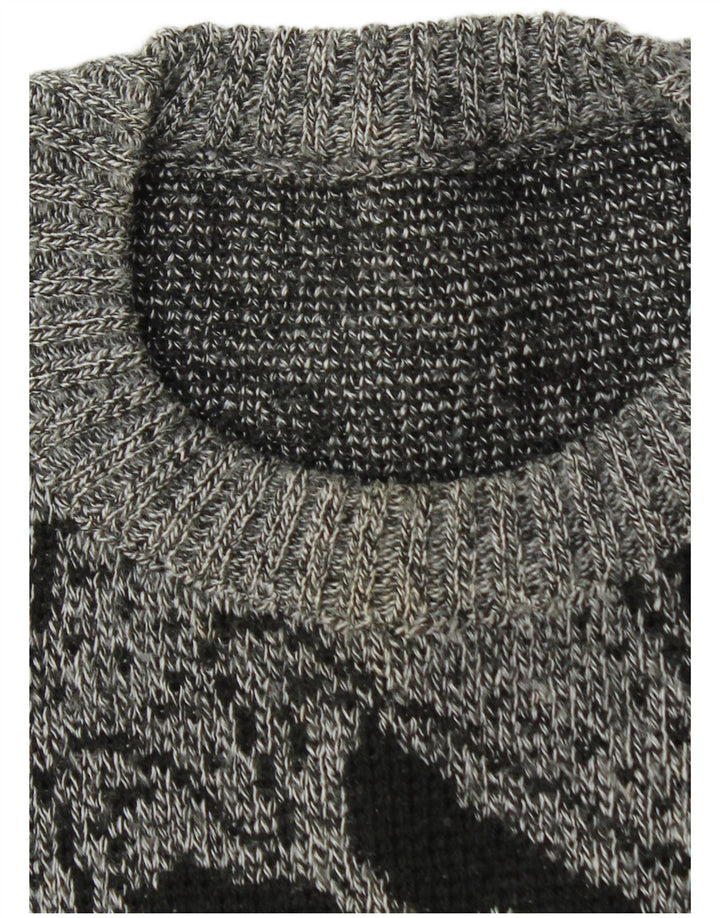 Vintage męski sweter z wycięciem pod szyją, duży, szary, geometryczny
