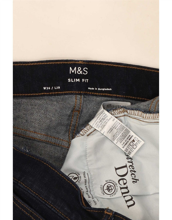 Marks & Spencer Męskie jeansy slim W36 L29 Granatowe, bawełniane