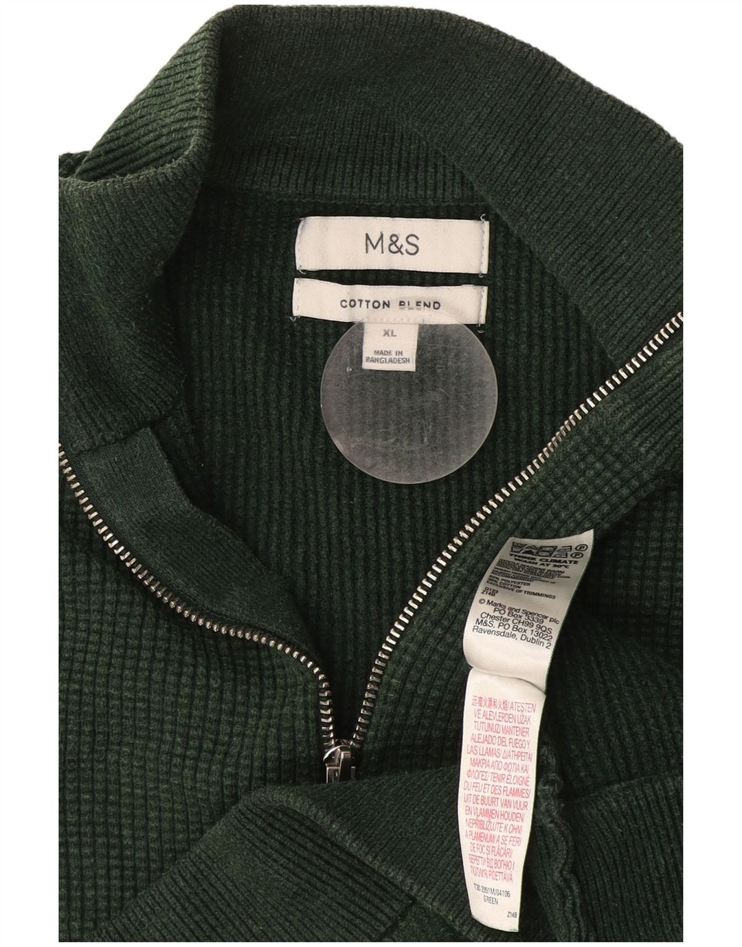 Marks & Spencer Męski sweter z zamkiem błyskawicznym XL, zielony, bawełniany