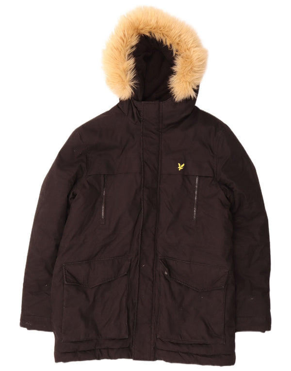 Męska kurtka parka z kapturem Lyle & Scott UK 40, duża, czarna, bawełniana