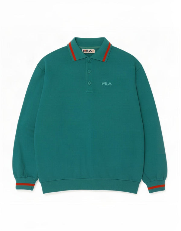 Fila Mens Graphic Polo Neck Sweatshirt Jumper IT 50 Medium Green Cotton
