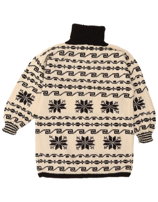 Vintage Womens Roll Neck Jumper Sweater UK 16 Large Off White Fair Isle