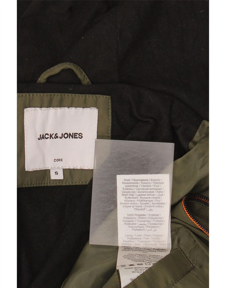 Męska kurtka wiatrówka z kapturem Jack & Jones UK 36, mała, khaki, poliester