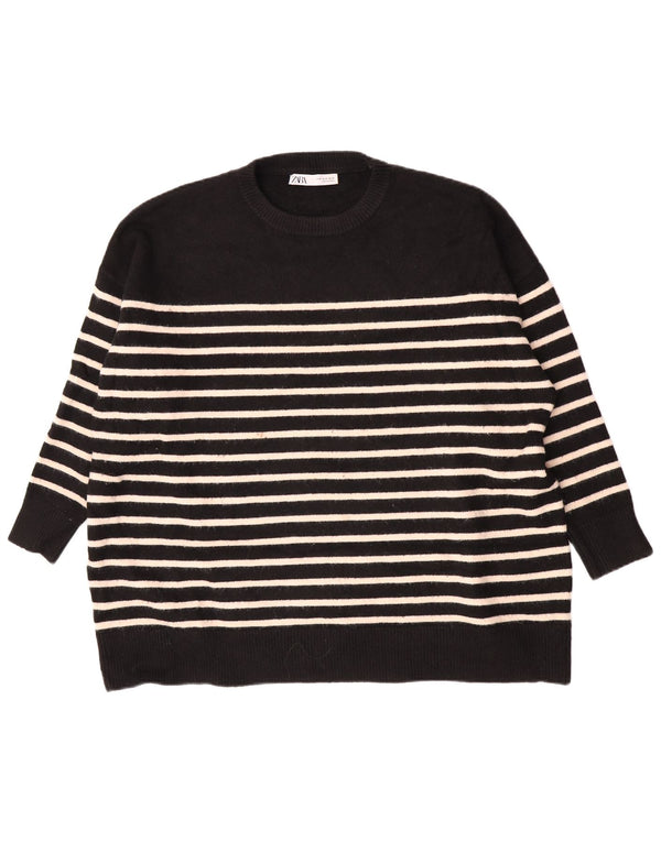 Damski sweter oversize Zara z okrągłym dekoltem UK 14, średnie czarne paski