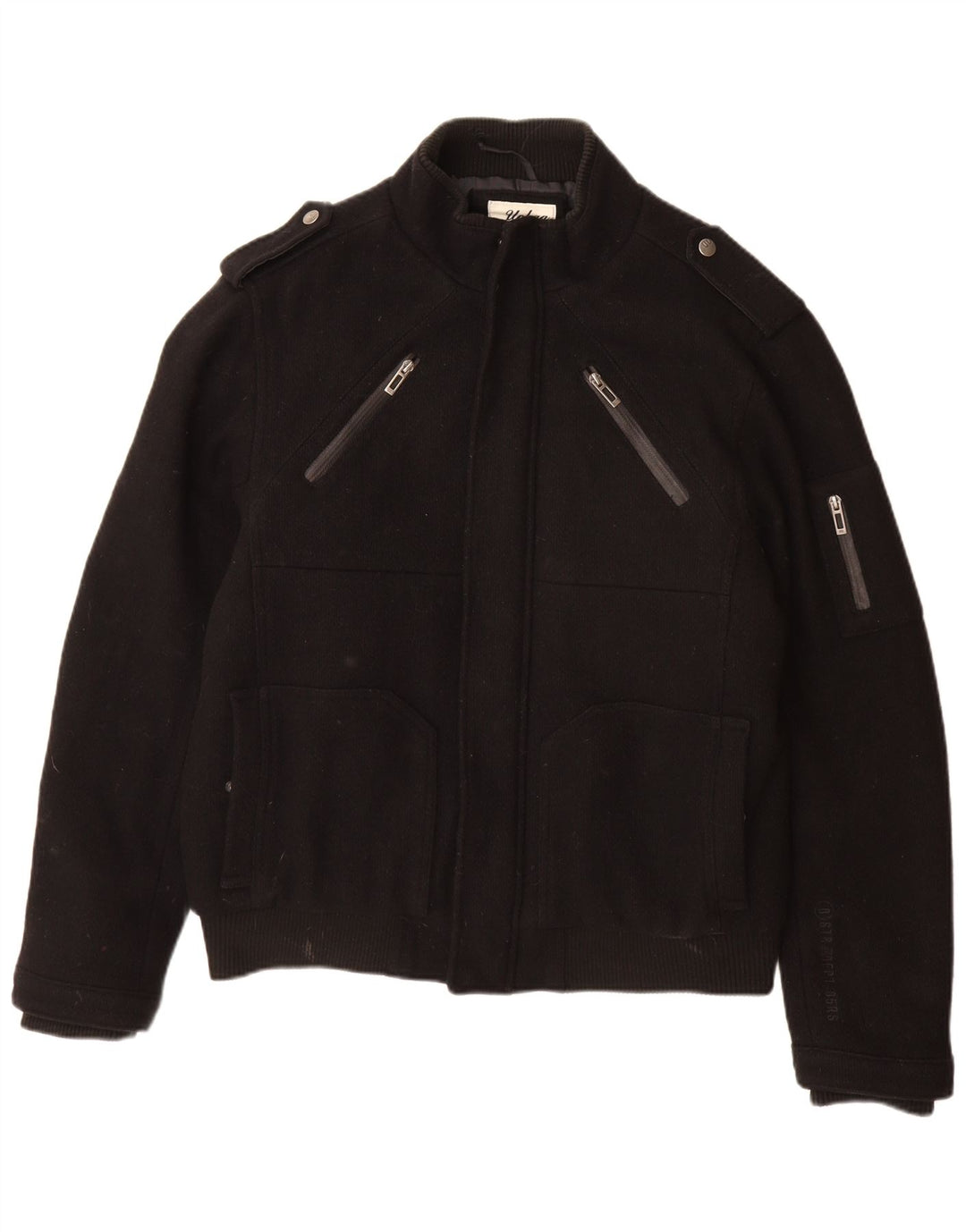 ANGELO LITRICO Męska wojskowa kurtka bomber UK 42 XL, czarna wełna