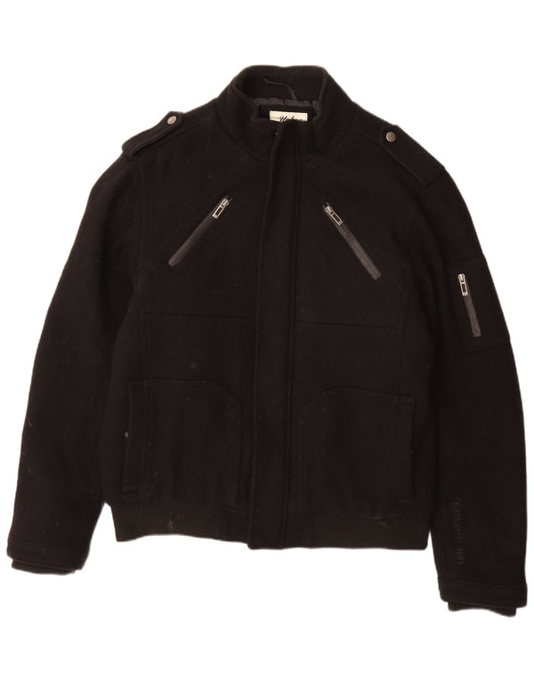 ANGELO LITRICO Męska wojskowa kurtka bomber UK 42 XL, czarna wełna