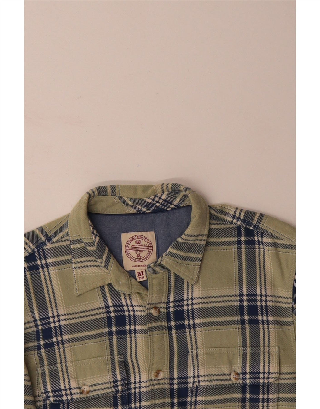 FAT FACE Mens Shirt Medium Green Check Cotton