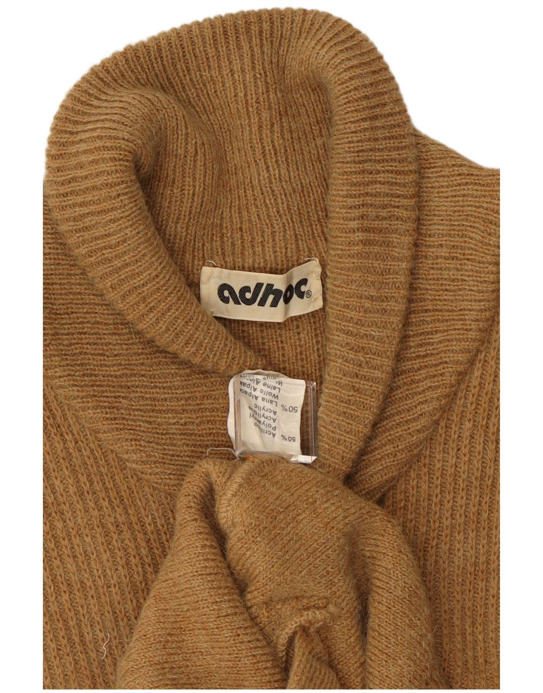 Sweter męski w stylu vintage, średni beż, akryl w blokach kolorystycznych