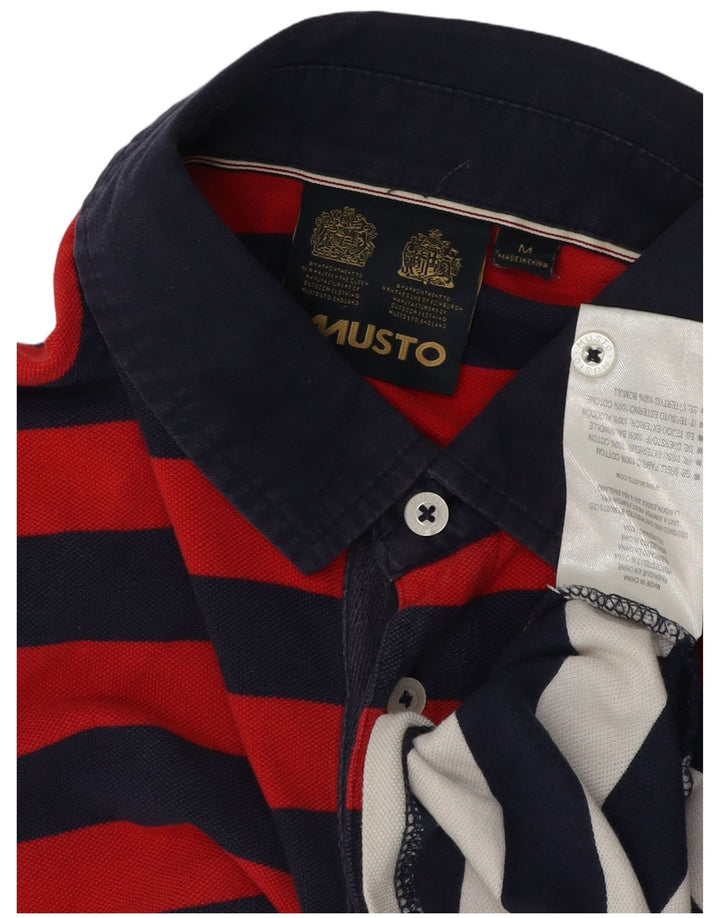 MUSTO Męska koszulka polo Średnio granatowa, bawełniana w paski