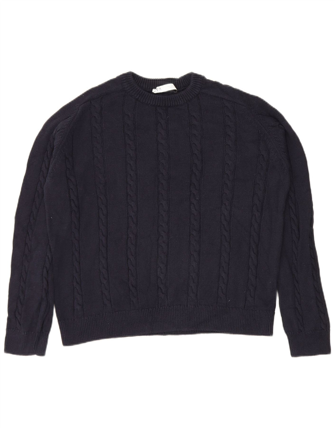 Męski sweter z okrągłym dekoltem Zara, mały, granatowy, bawełniany