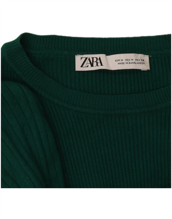 Damski krótki top Zara z długim rękawem UK 12, średnio zielona wiskoza