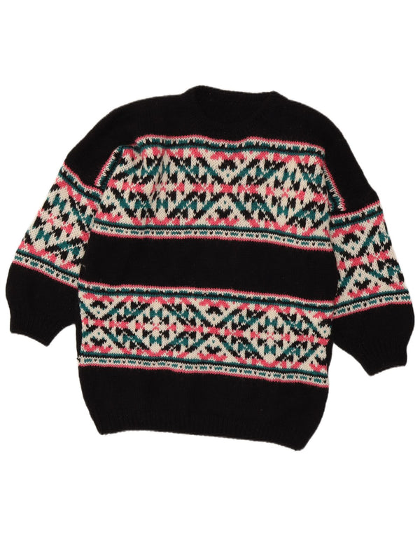 Vintage damski sweter o luźnym kroju z okrągłym dekoltem UK 18 XL, czarny geometryczny