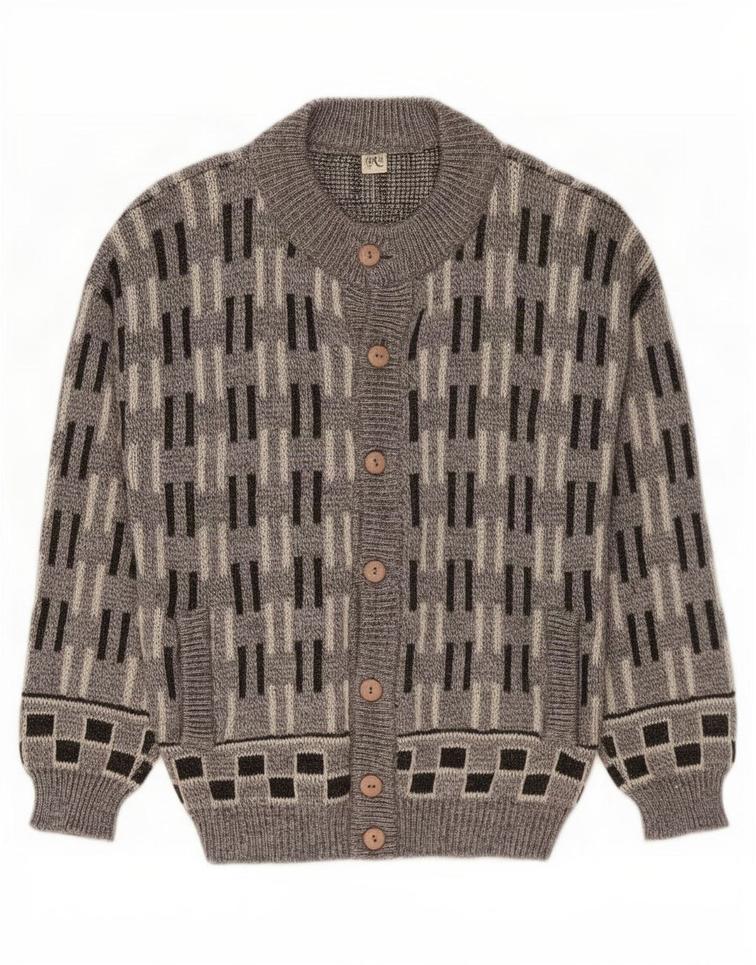 Sweter męski w stylu vintage, duży, szary, geometryczny, wełniany