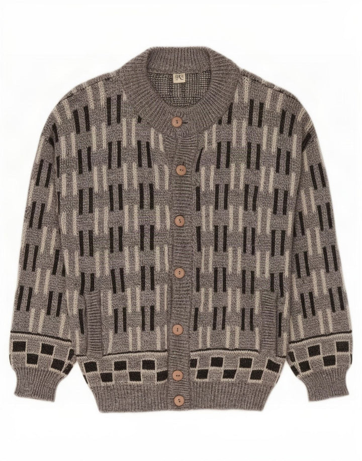 Sweter męski w stylu vintage, duży, szary, geometryczny, wełniany