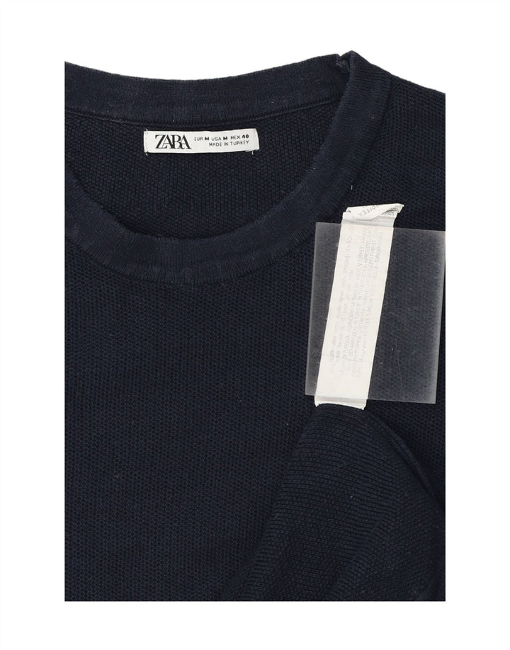 ZARA Womens T-Shirt Top UK 14 Medium Navy Blue Cotton Vintage Zara and Second-Hand Zara from Messina Hembry 
