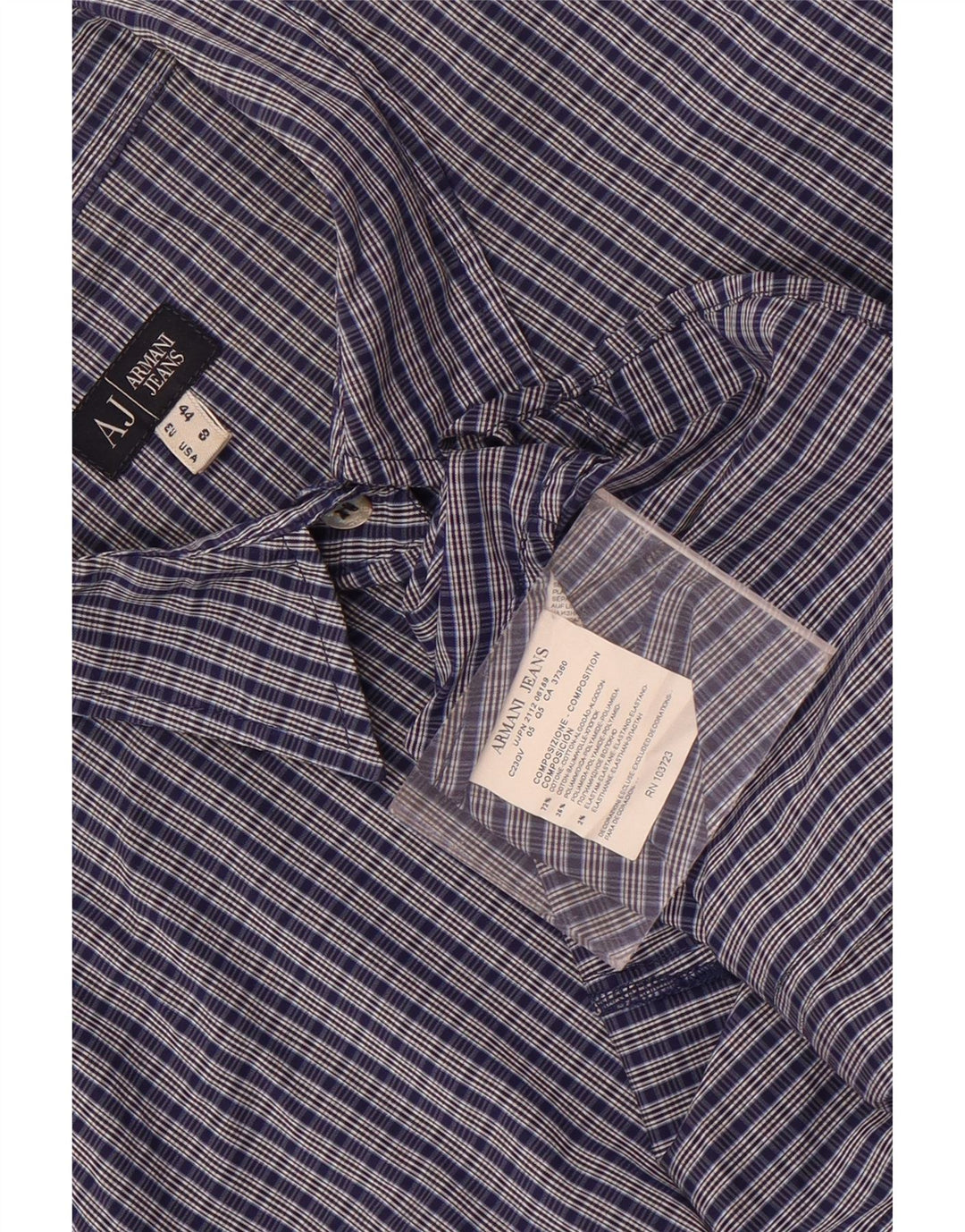 Damska koszula z krótkim rękawem Armani Jeans US 8, średnia, granatowa, bawełniana w kratkę