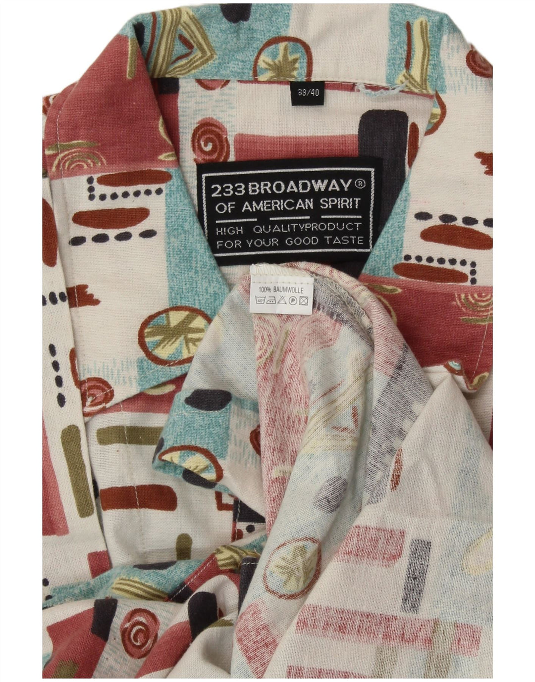 Koszula męska z krótkim rękawem BROADWAY, rozmiar 39/40, średnia, wielokolorowa, geometryczna