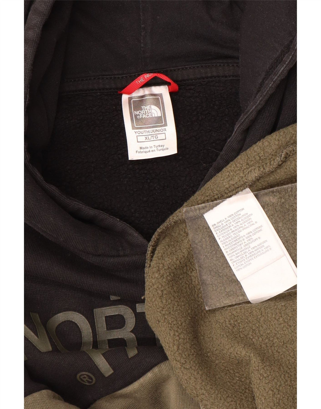 Chłopięcy sweter z kapturem THE NORTH FACE z grafiką, 14-15 lat, XL, khaki, blok kolorów